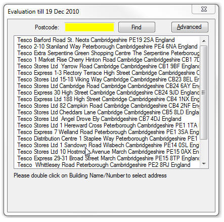 Advanced postcode search