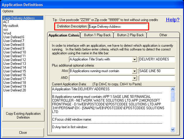 Write back Postcode Finder Settings