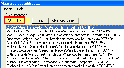 Performing a Postcode address search using desktop software