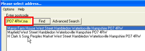 Postcode address finder to narrow down the search