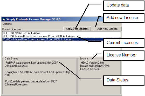Desktop Postcode lookup License manager