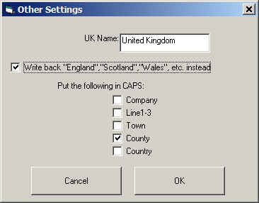 Postcode Software Country selection